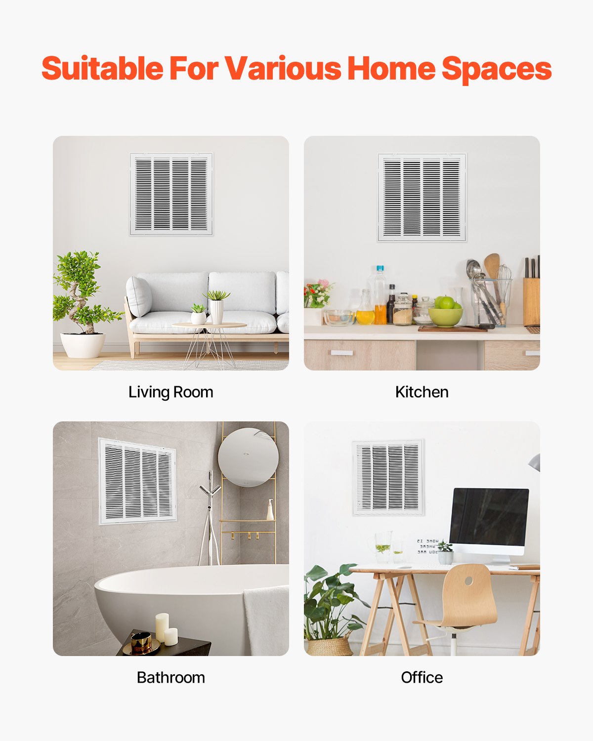 VEVOR ventilation grille, suitable for installation opening (50.5 x 50.5 cm), filter NOT included, wall-mounted exhaust grille, powder-coated steel return air grille