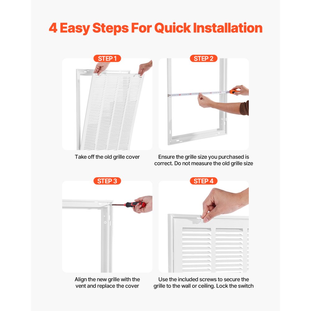VEVOR ventilation grille, suitable for installation opening (50x63 cm), filter NOT included, wall-mounted exhaust grille, louvered grille, powder-coated steel return air grille