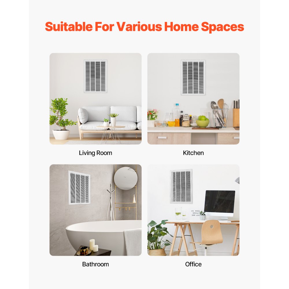 VEVOR return air filter grille, suitable for duct openings 50.5x75.5 cm, filter NOT included, wall-mounted exhaust grille, powder-coated steel return air grille