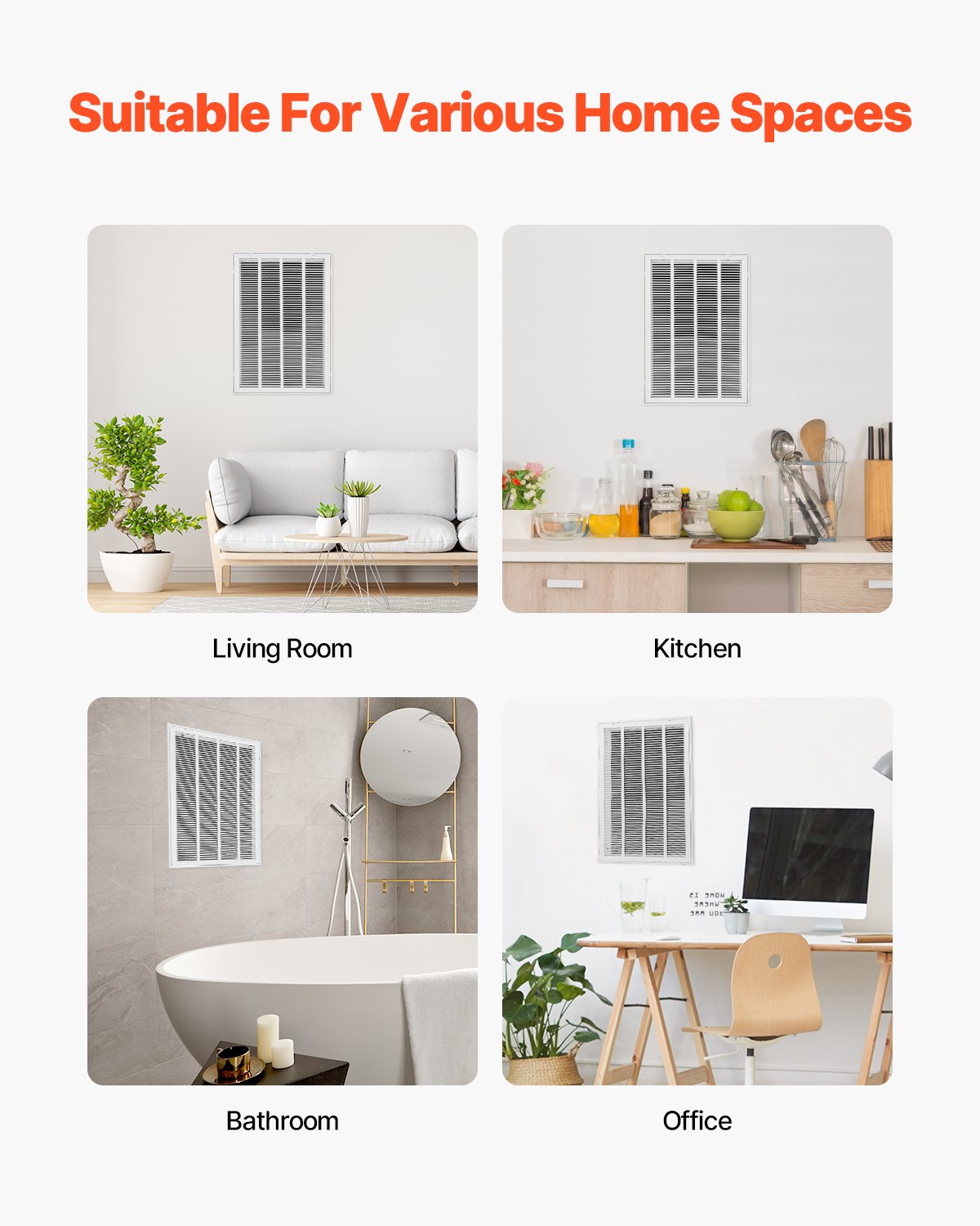 VEVOR return air filter grille, suitable for duct openings 50.5x75.5 cm, filter NOT included, wall-mounted exhaust grille, powder-coated steel return air grille