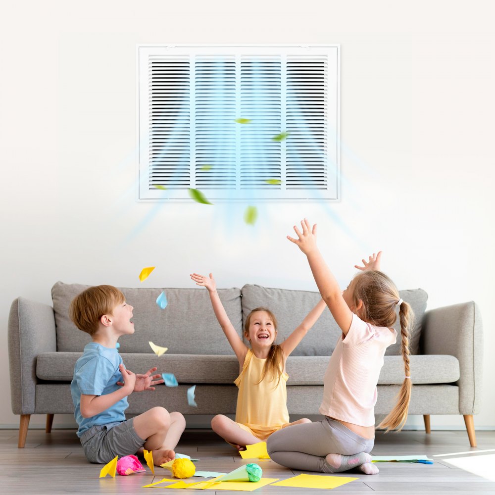VEVOR return air filter grille, suitable for installation opening (60.5x45.5 cm), filter NOT included, wall-mounted exhaust grille, powder-coated steel return air grille