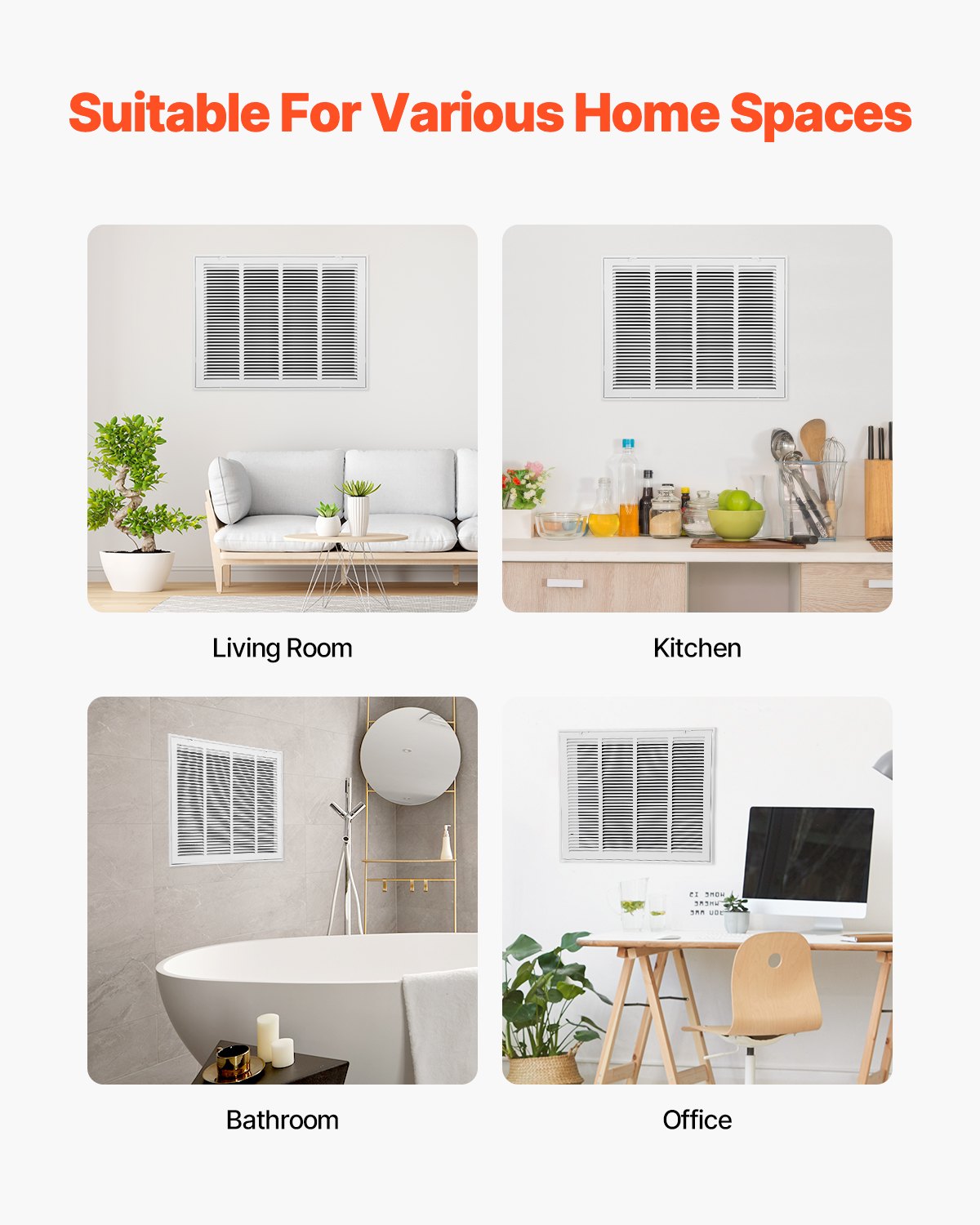 VEVOR return air filter grille, suitable for installation opening (60.5x45.5 cm), filter NOT included, wall-mounted exhaust grille, powder-coated steel return air grille