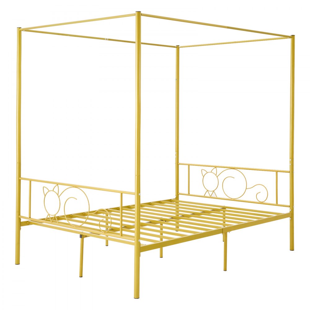 VEVOR Struttura per Letto a Baldacchino Matrimoniale, Letto in Metallo con Testiera Minimalista, Robusto Supporto a Doghe in Acciaio Rotondo, Non Necessita di Materasso a Molle, Oro