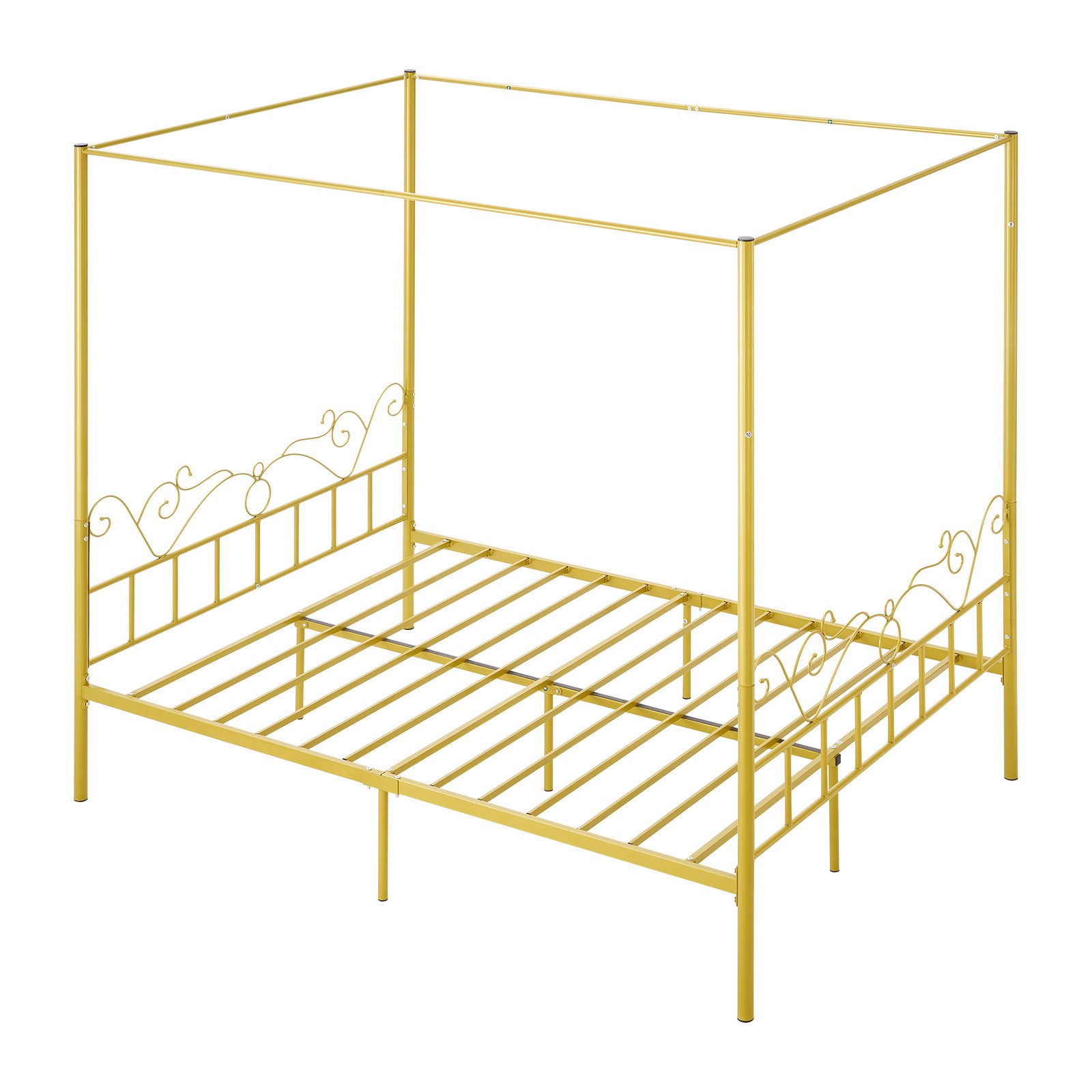 VEVOR Letto a Baldacchino Matrimoniale, Letto in Metallo con Testiera Minimalista e Design a Baldacchino, Robusto Supporto a Doghe in Acciaio Rotondo, Non Necessita di Materasso a Molle, Oro