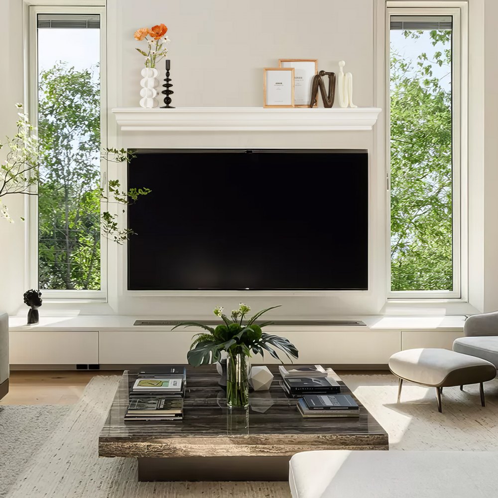 VEVOR Mensola per caminetto galleggiante a parete, 72 x 8 x 5 pollici, Mensola per camino galleggiante in legno naturale, Capacità carico 22,7 kg, Mensola per decorazione da parete soggiorno, bianco