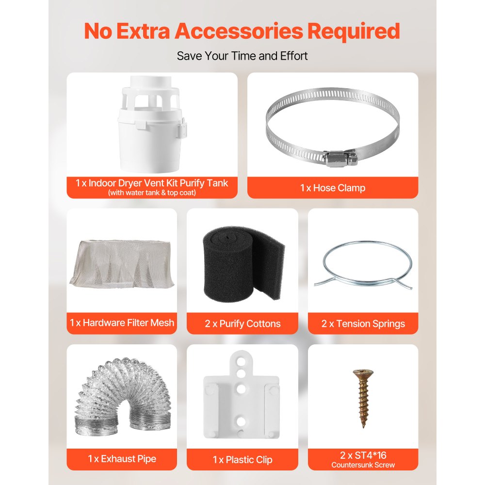 VEVOR Kit di Sfiato per Asciugatrice Interna, con Secchio per Asciugatrice Elettrica con Tubo di Scarico Estensibile da 101,6 x 1500 mm, Qualità Premium e Peso Leggero, per Appartamenti e Camper