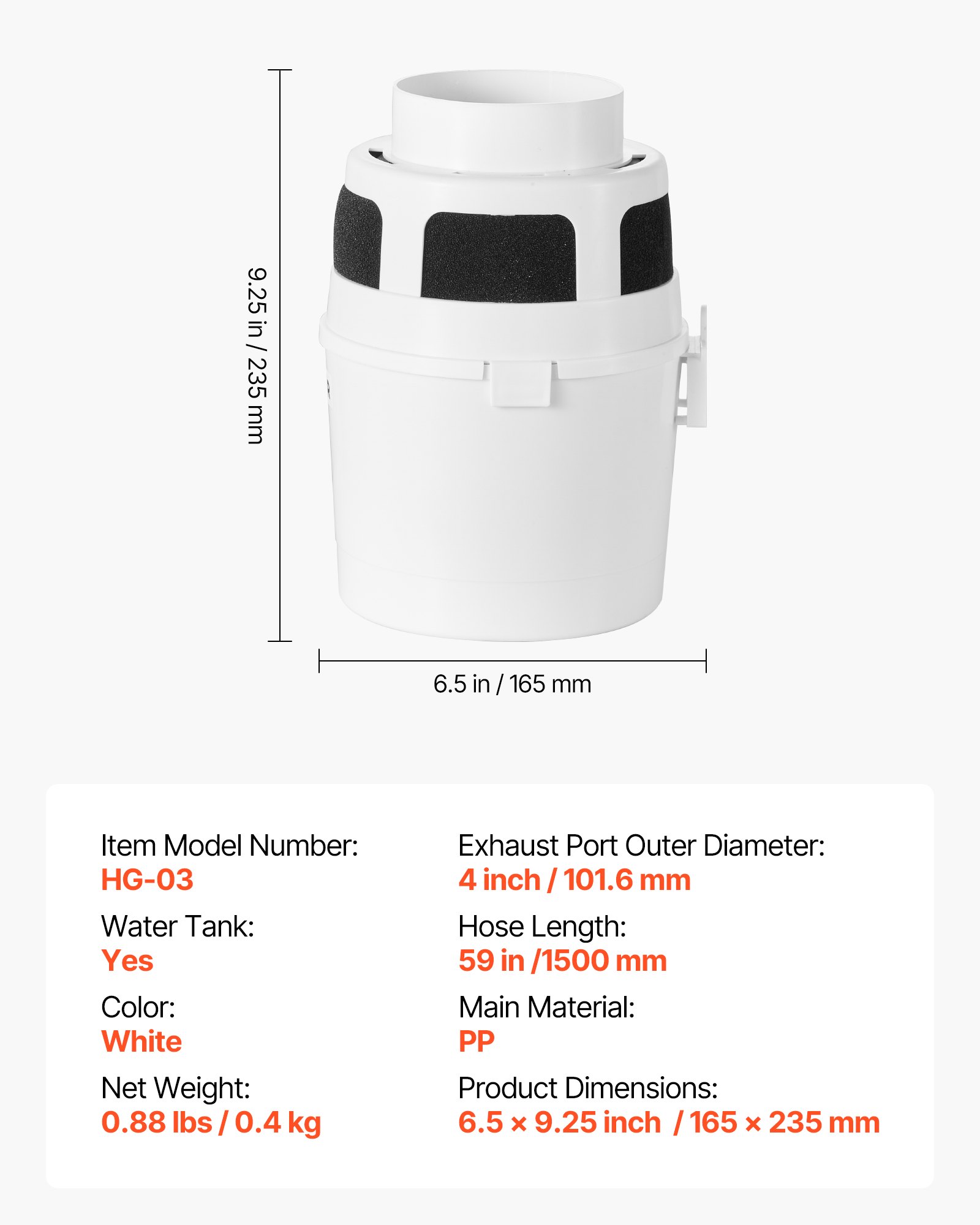 VEVOR Kit di Sfiato per Asciugatrice Interna, con Secchio per Asciugatrice Elettrica con Tubo di Scarico Estensibile da 101,6 x 1500 mm, Qualità Premium e Peso Leggero, per Appartamenti e Camper