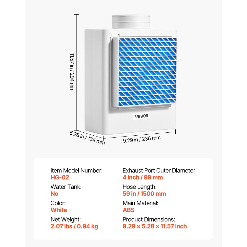 VEVOR 3-in-1 Indoor Dryer Vent Kit,Premium ABS Material Fits 99 mm Exhaust Port, Smart Overheating Reminder Exhaust Hood & Easy Detach Mesh Cap & Multi-layer Purification with 4 Replacement Pads