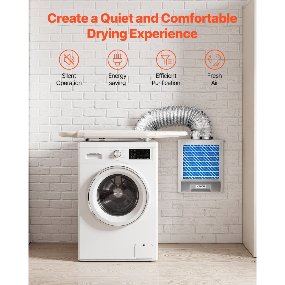 VEVOR 3-in-1 Indoor Dryer Vent Kit,Premium ABS Material with Water Drawer Fits 99 mm Exhaust Port, Smart Overheating Reminder Exhaust Hood & with 4 Purification Pads,For Electric Clothes Dryers