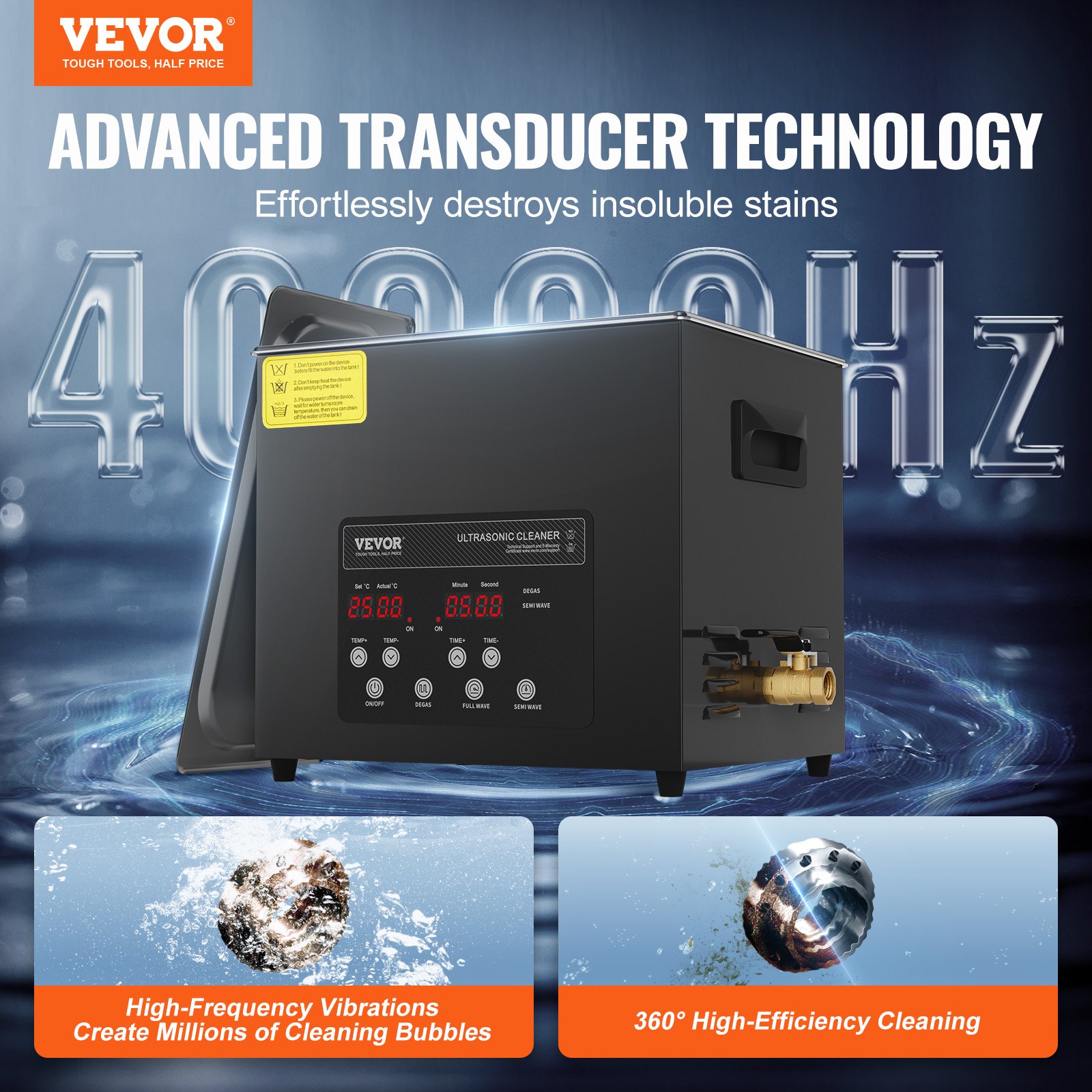 VEVOR Pulitore Digitale ad Ultrasuoni da 10 L 240 W, con Modalità Delicata e Degasaggio Migliorato, Pulitore ad Ultrasuoni Industriale 40 kHz con Riscaldatore Timer per Contenitori, Gioielli