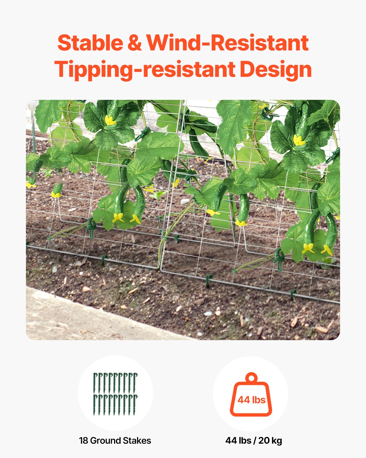 VEVOR Plant Support, 90x140cm, Foldable Cucumber Trellis Set with Plant Clips, Climbing Aid for Raised Beds, Espalier, Outdoor Plant Growth Support for Tomatoes, Pumpkins, Vegetables