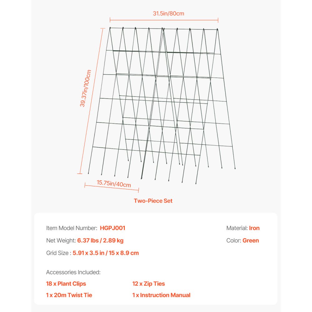 VEVOR Traliccio per Cetrioli per Piante Rampicanti 100 x 80 cm Set di Tralicci per Cetrioli Pieghevoli con Fascette, Traliccio da Giardino in Metallo per Aiuole Rialzate, per Pomodori, Zucca, Verdure
