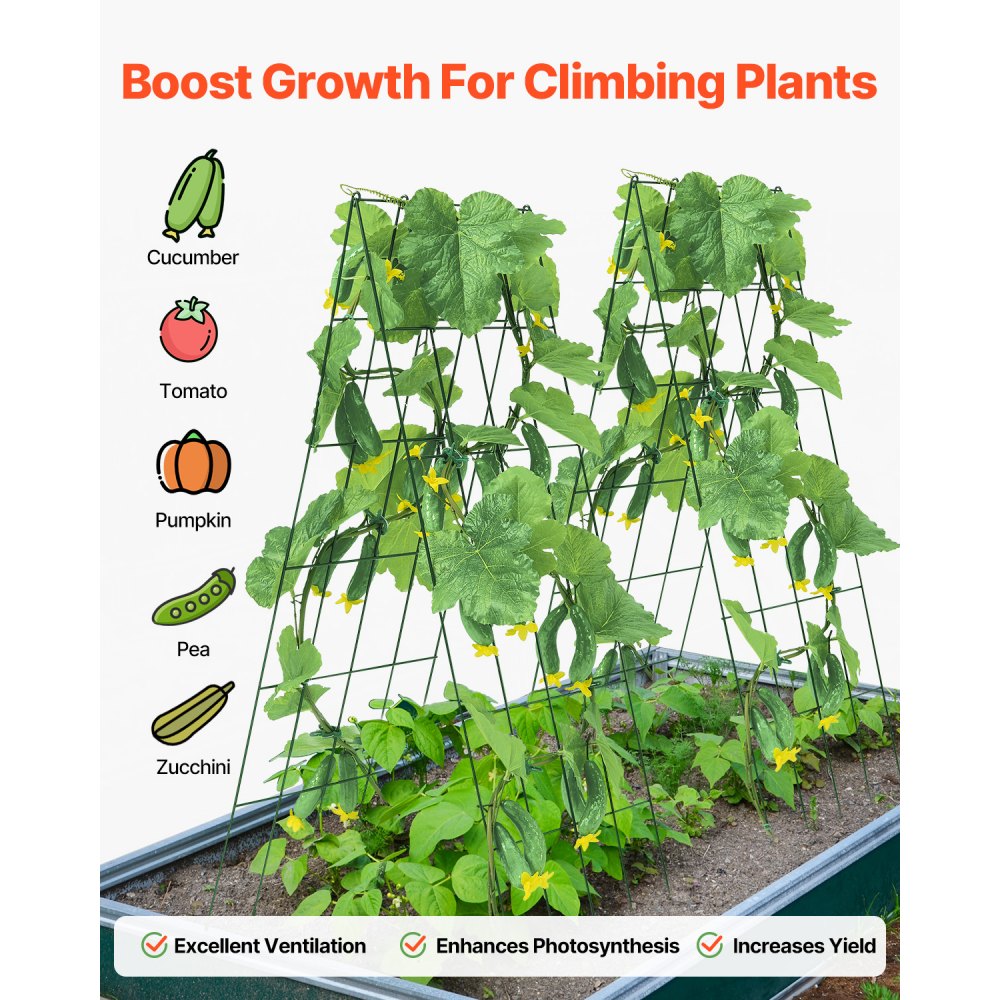 VEVOR Trellis for Climbing Plants, 100x80 cm, Foldable Plant Support Set with Twist Straps, Metal Climbing Aid for Raised Beds, Growth Support for Outdoor Plants for Tomatoes, Pumpkins, Vegetables