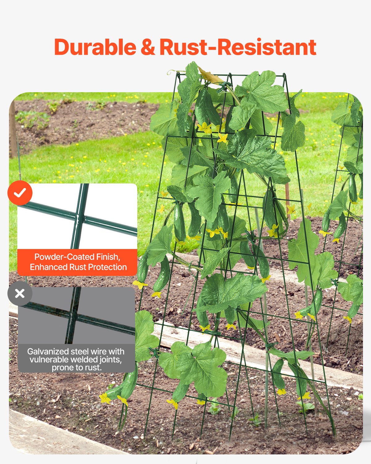 VEVOR Trellis for Climbing Plants, 100x80 cm, Foldable Plant Support Set with Twist Straps, Metal Climbing Aid for Raised Beds, Growth Support for Outdoor Plants for Tomatoes, Pumpkins, Vegetables