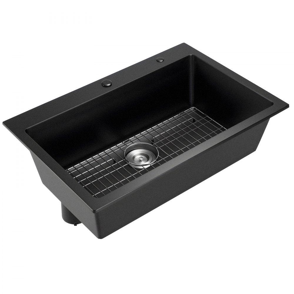 VEVOR Lavello da Cucina in Granito 838 x 559 x 222 mm per Montaggio a Superficie, Lavello da Cucina da Incasso in Stile Rurale con Accessori, per Camper, Cucine di Preparazione, Bar, Nero