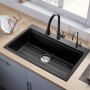 VEVOR 84 cm Kitchen Sink Workstation, Top Mount Granite Sinks, Drop-In Single Bowl Farmhouse Basin with Multiple Accessories, Household Dishwasher Sink for RV, Prep Kitchen, and Bar (Black)