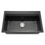 VEVOR 84 cm Kitchen Sink Workstation, Top Mount Granite Sinks, Drop-In Single Bowl Farmhouse Basin with Multiple Accessories, Household Dishwasher Sink for RV, Prep Kitchen, and Bar (Black)