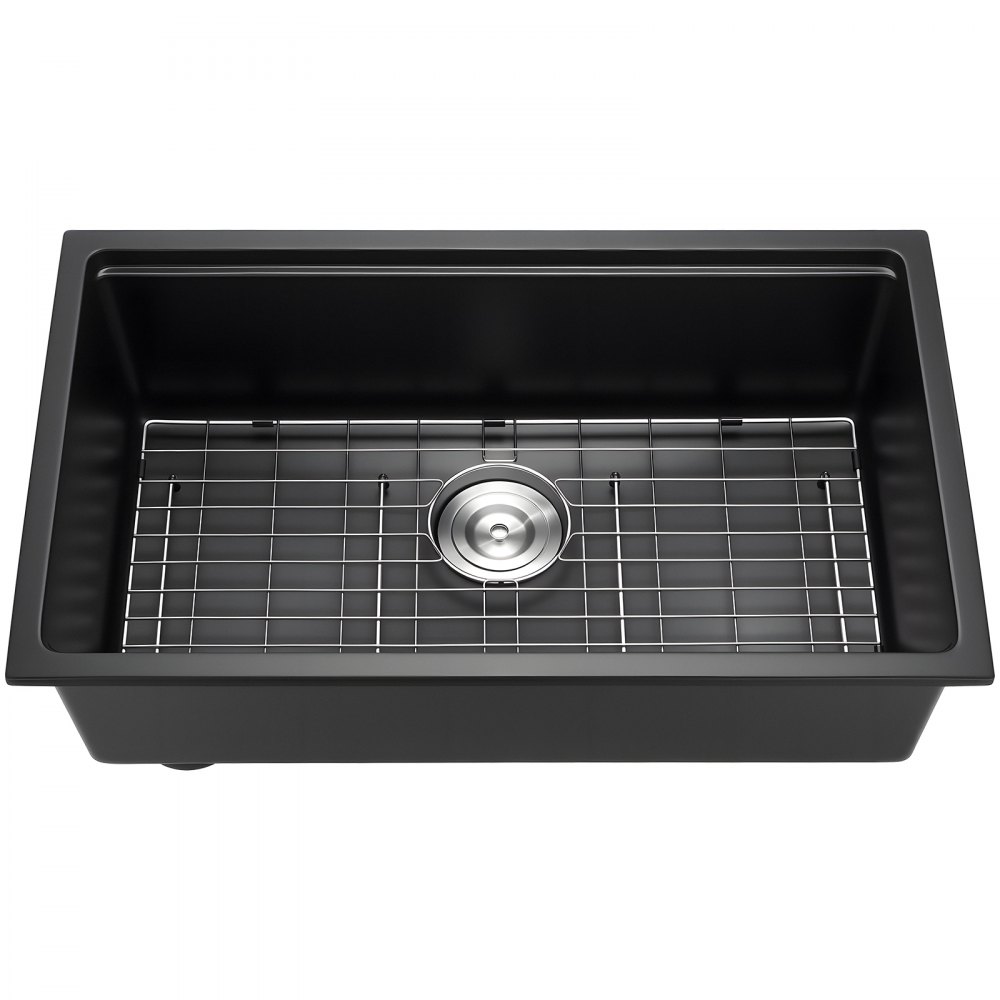 VEVOR Lavello da Cucina in Granito 762 x 457 x 230 mm per Montaggio ad Appoggio, Lavello da Cucina da Incasso in Stile Rurale con Accessori, per Camper, Cucine di Preparazione, Bar, Nero