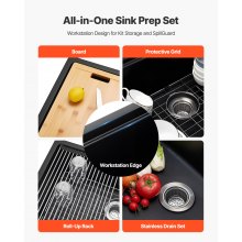 VEVOR Lavello da Cucina a Una Vasca Lavello da Incasso 762 x 457 x 230 mm Nero
