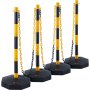 VEVOR Paletti Stradali Paletti di Segnalazione 4 Pezzi Lunghezza Catena 2,4 m, Paletti di Segnalazione per Marciapiedi, Set di Paletti Barriera Stradale Gialli Neri Base Riempibile con Acqua Sabbia
