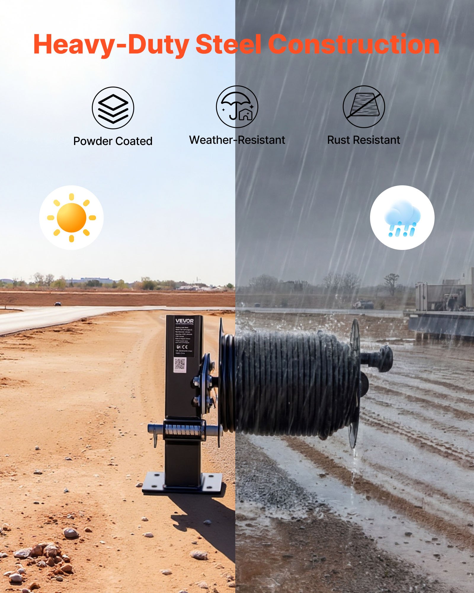 VEVOR Avvolgicavo per Saldatura per Impieghi Gravosi, Avvolgicavo per Cavi Elettrici da 45,7 m e 38 m, Bobina Porta Cavi in Acciaio Verniciato a Polvere con Perno di Bloccaggio per Furgoni di Servizio