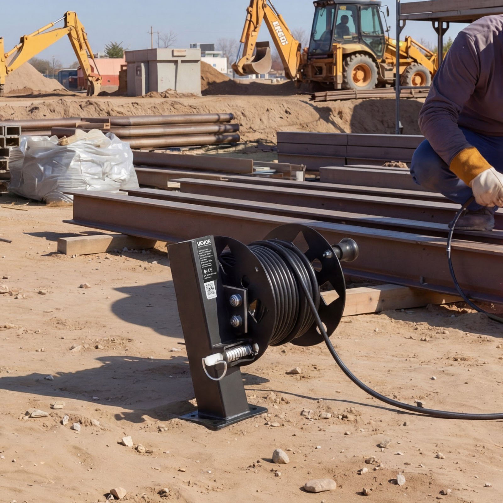 VEVOR Avvolgicavo per Saldatura per Impieghi Gravosi, Avvolgicavo per Cavi Elettrici da 45,7 m e 38 m, Bobina Porta Cavi in Acciaio Verniciato a Polvere con Perno di Bloccaggio per Furgoni di Servizio