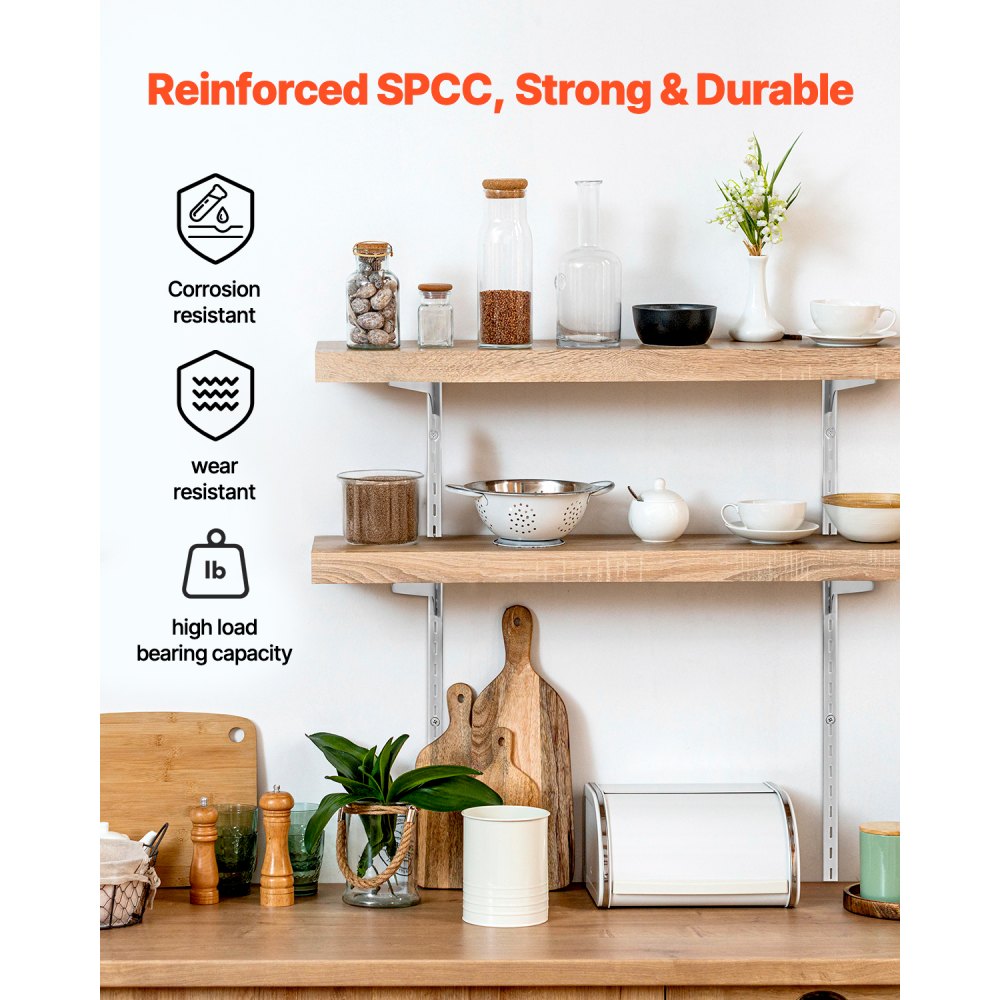 VEVOR Pilastri per Mensole, Staffe per Mensole Regolabili in Acciaio inox, Inserti per Strisce di Pilastri con 40 Viti, per Scaffalature a Parete, Armadio, 990 x 17,6 x 10,5 mm 10 Pezzi