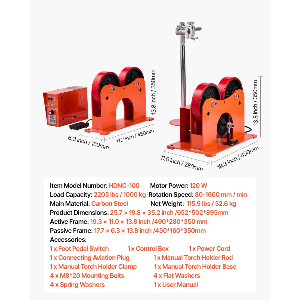 VEVOR Turning Rolls Linkage Roller, 1000 kg Load Capacity, 50-600 mm Diameter Adjustable, PU Rollers, Pipe Tank Turning Rolls Linkage Roller Rotary Welding Positioner, for Welding Equipment Support