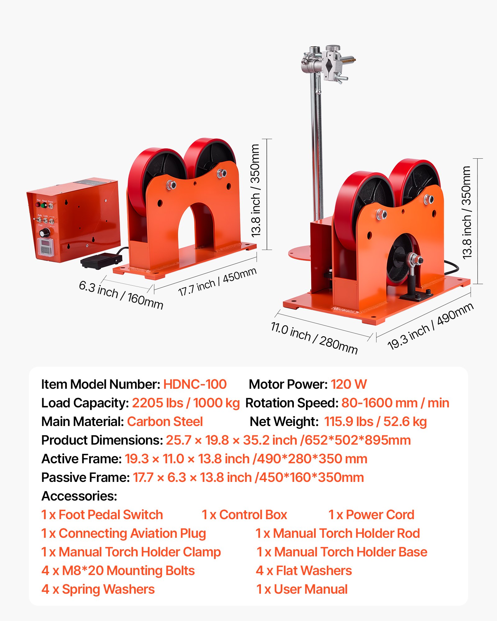 VEVOR Turning Rolls Linkage Roller, 1000 kg Load Capacity, 50-600 mm Diameter Adjustable, PU Rollers, Pipe Tank Turning Rolls Linkage Roller Rotary Welding Positioner, for Welding Equipment Support