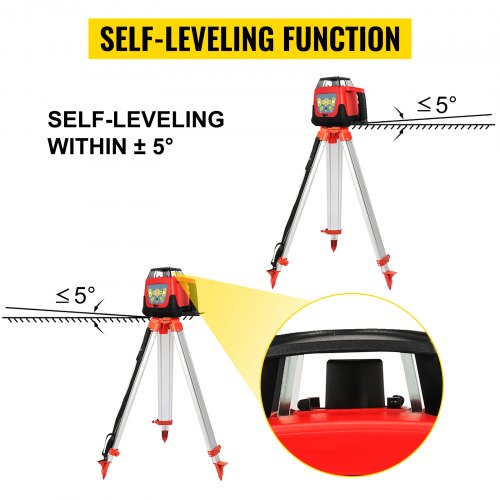 VEVOR Kit Livella Laser Rotante a 360 Gradi con Raggio Rosso  + 1.65M Righello Misurazione in Alluminio + 5M Treppiede a 5 Sezioni per Architettura, Costruzioni Edili, Installazione di Attrezzature