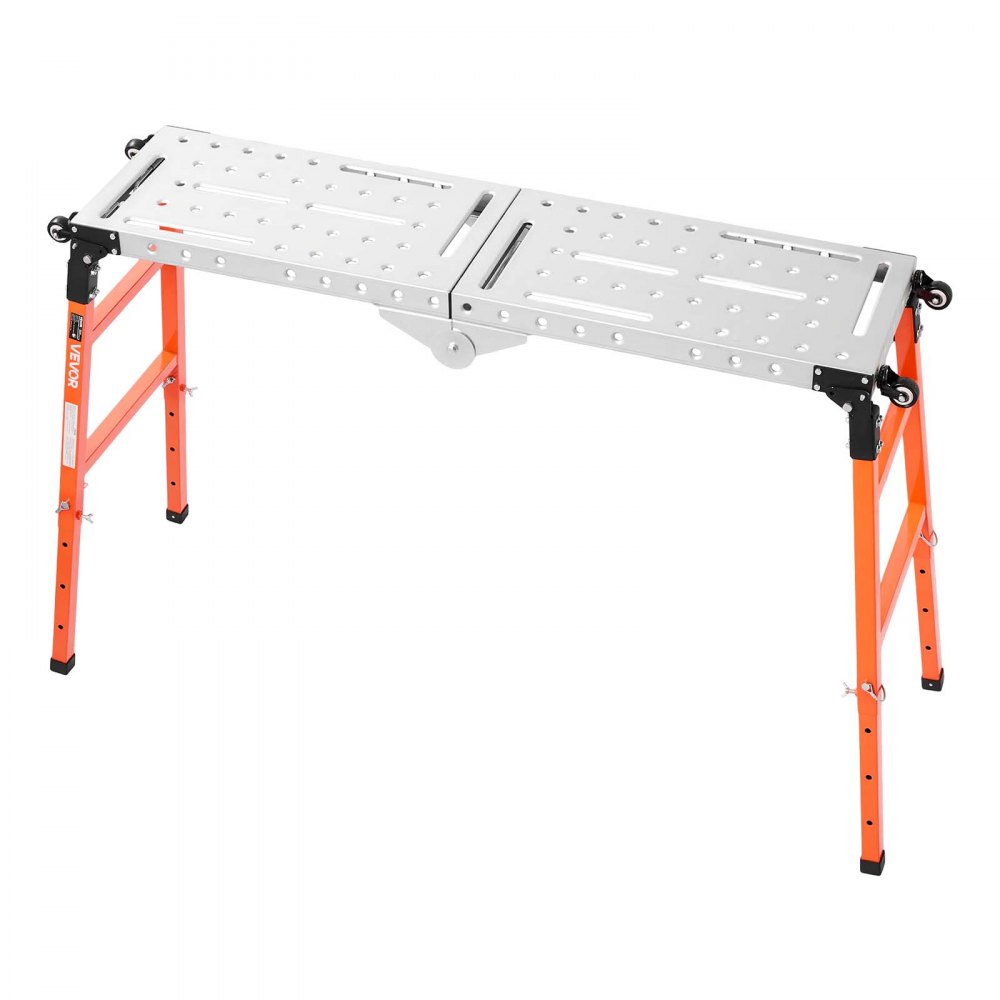 VEVOR Tavolo da Saldatura Pieghevole 2 in 1 1397 x 355,6 mm, Portata 500 kg, Banco con Altezza Regolabile su 5 Livelli, Piano in Acciaio con 4 Ruote, 12 Portautensili e Fori da 14 mm per Officina