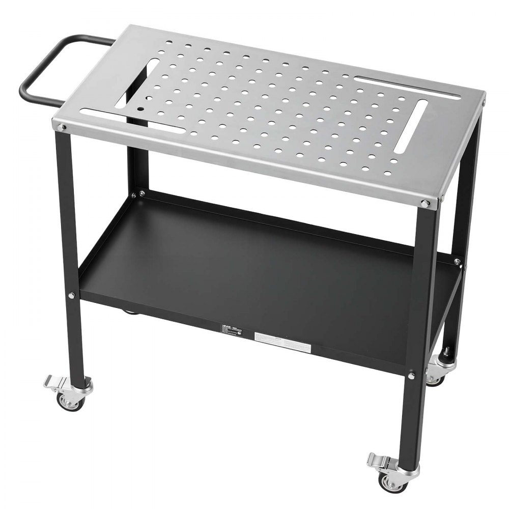 VEVOR Tavolo da Saldatura Mobile 914 x 457 mm, con Ruote, Portata 544 kg, Piano in Acciaio con 4 Ruote Bloccabili, 4 Portautensili, Fori di Fissaggio da 16 mm e Vassoio Porta Attrezzi per Officina