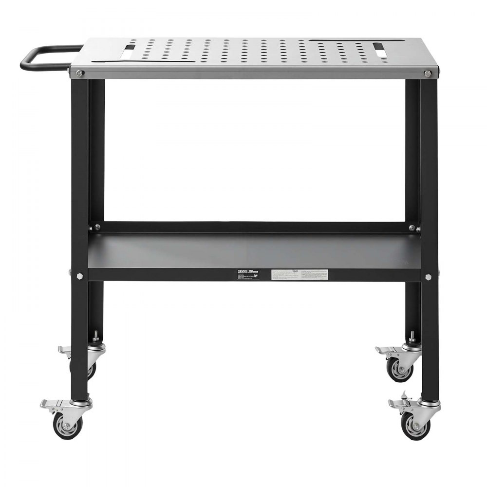 VEVOR Tavolo da Saldatura Mobile 914 x 457 mm, con Ruote, Portata 544 kg, Piano in Acciaio con 4 Ruote Bloccabili, 4 Portautensili, Fori di Fissaggio da 16 mm e Vassoio Porta Attrezzi per Officina