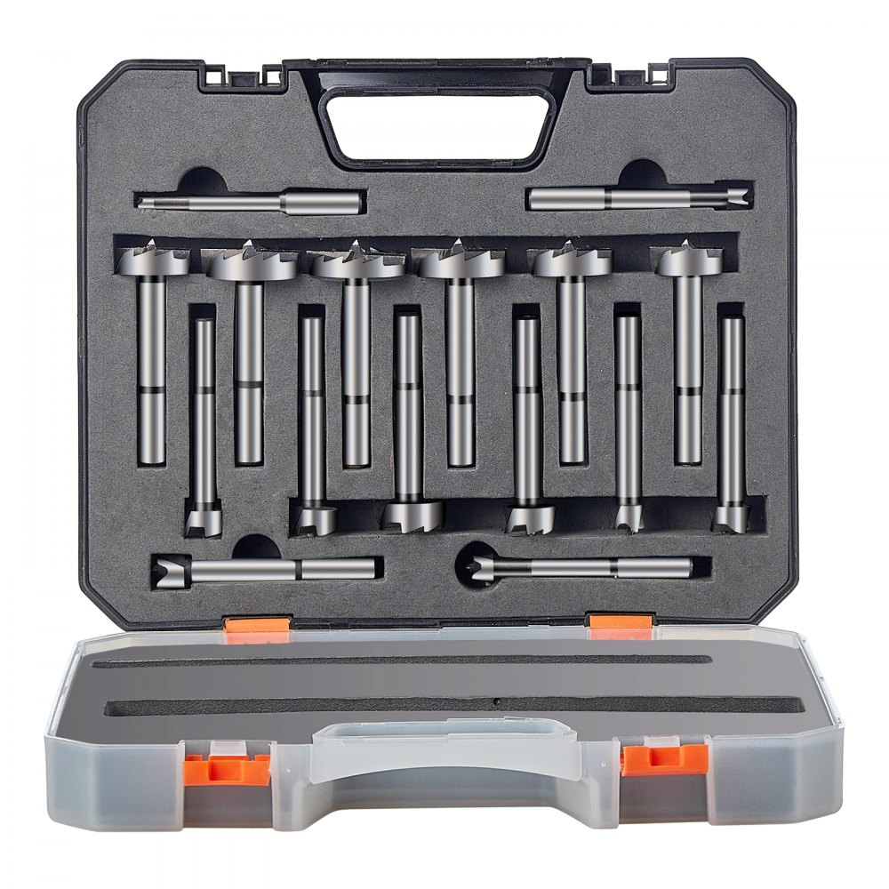 VEVOR Punte Forstner 16 Pezzi Set Punte per Sagomare Ø 6-41 mm Lunghezza 60 mm, Set Punte Forstner in Valigetta in Acciaio al Carbonio HRC48-51 Accessorio per Trapano Foratura per Legno Carpenteria