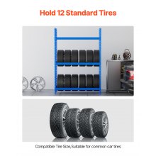 VEVOR Scaffale Porta Gomme Auto, con 2 Ripiani Fino a 12 Pneumatici Standard, Supporto Portagomme in Metallo ad Alte Prestazioni con Distanza Regolabile, Portata 150 kg Ideale per Officine Garage