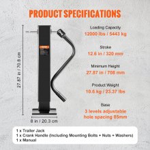 VEVOR Martinetto per Rimorchio, Martinetto con Linguetta per Rimorchio Capacità Carico 5443kg, Martinetto Supporto per Rimorchio con Maniglia per Sollevamento di Rimorchi per Camper, Yacht, Auto