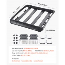 VEVOR Portapacchi Durevole da Tetto da Auto 1216 x 1020 x 142 mm Capacità 68 kg