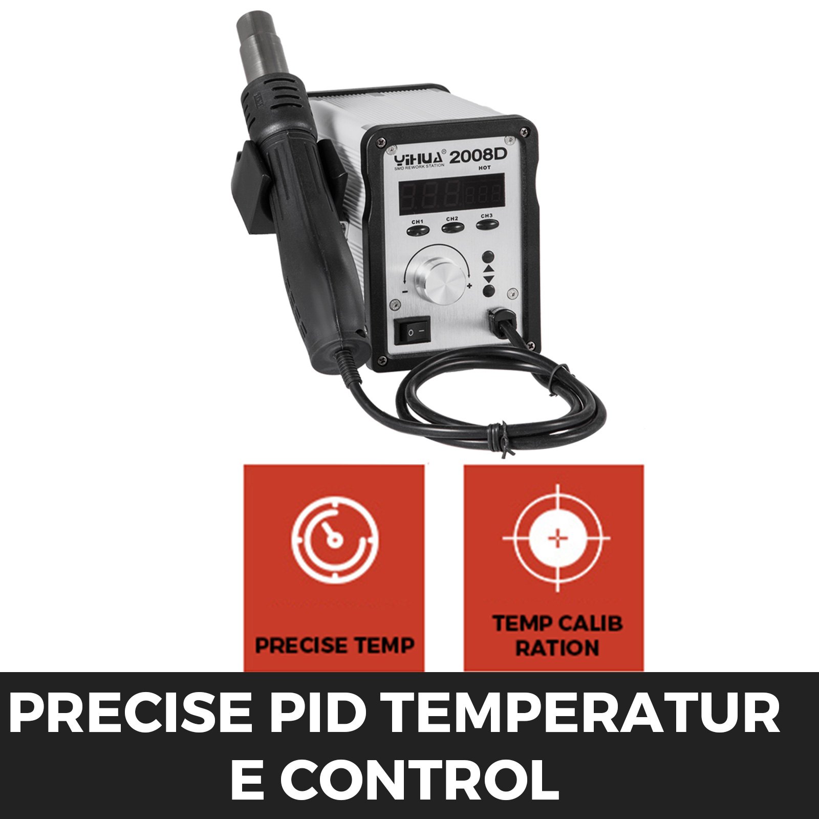 Yihua-2008d Stazione Saldante Pistola Ad Aria Calda 4 Ugelli 650w 100-500℃