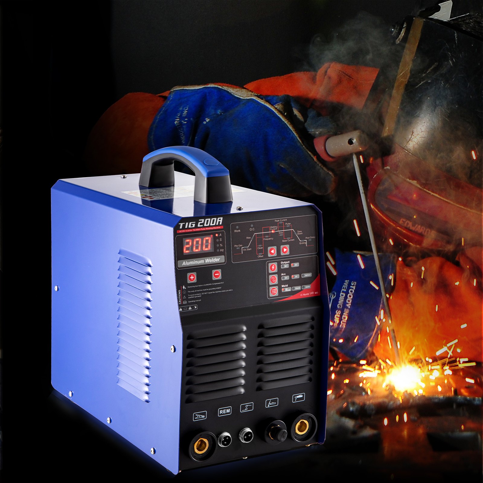 VEVOR Saldatrice a Multiprocesso 200A TIG / MMA / ARC 3 in 1, Saldatrice Corrente CA / CC da 220V con Schermo Digitale, Utilizzo per la Manutenzione, la Riparazione e la Fabbricazione dei Vari Metalli