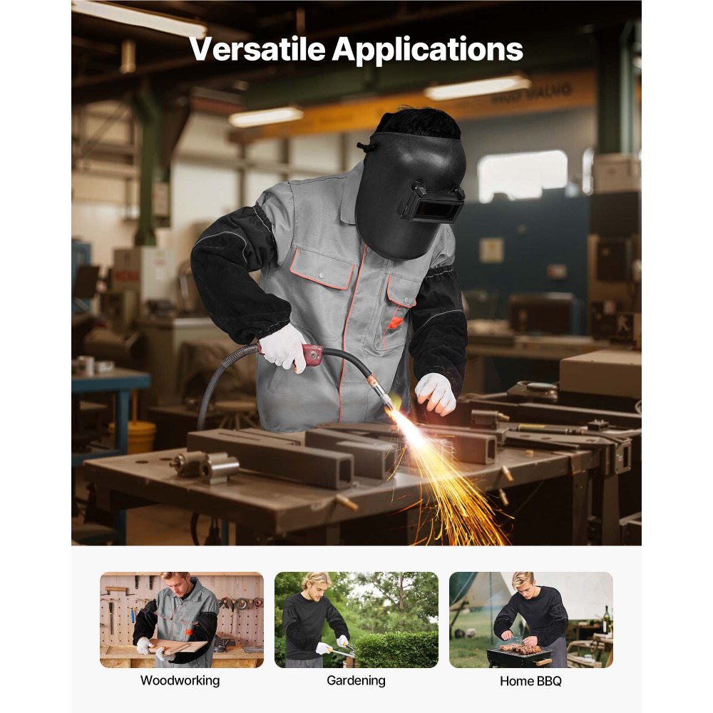 VEVOR Flame Resistant Welding Work Sleeves, Heavy Duty Cowhide Leather & FR Cotton Arm Protection Sleeves for Men Women - with Elastic Cuffs for Welding, Blacksmithing, Woodworking