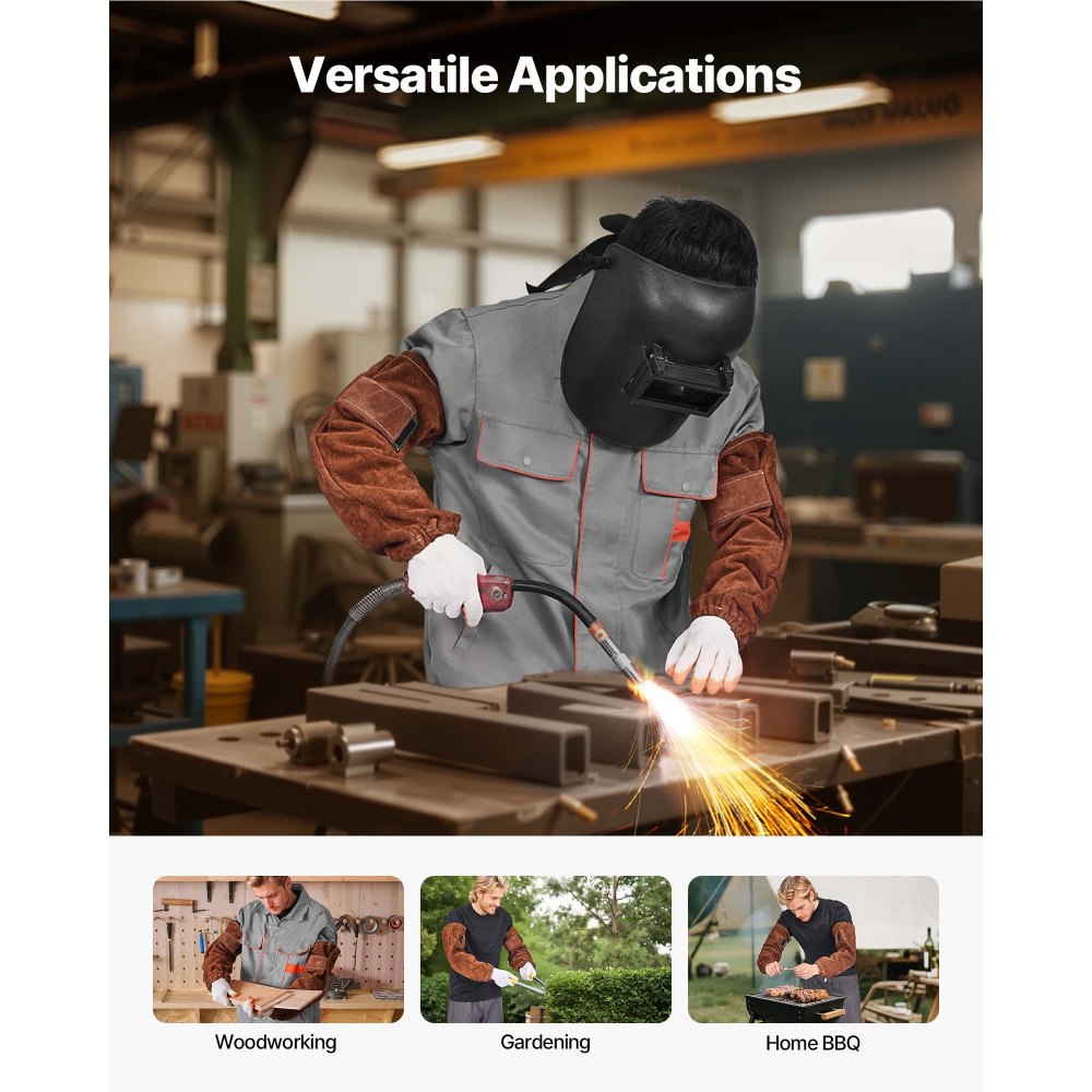 VEVOR Manicotti da Lavoro Ignifughi per Saldatura Manicotti per Saldatore in Pelle Ignifughi Lunghezza 457mm con Polsini Elastici per Saldatura, Fabbro Falegnameria