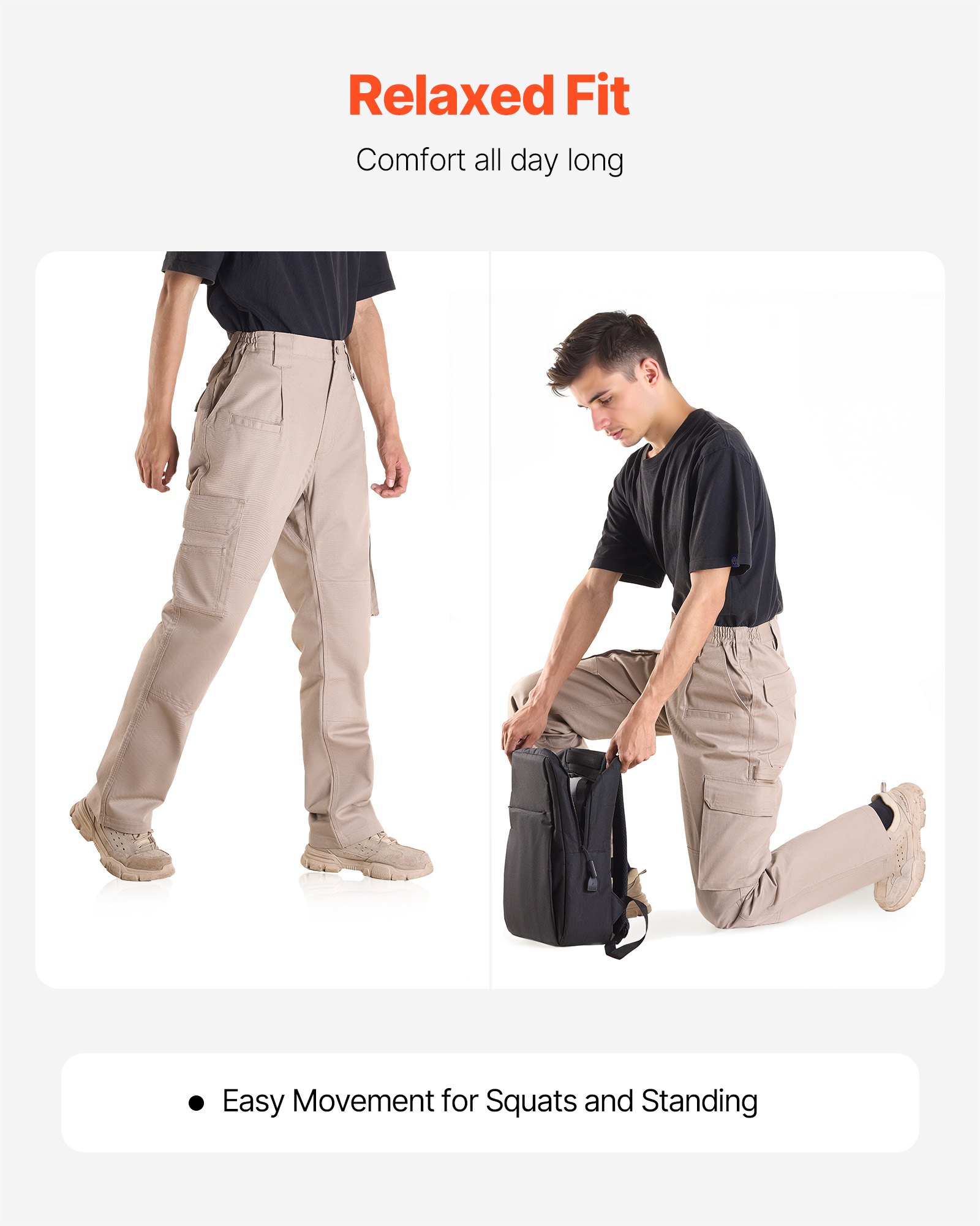 VEVOR Pantaloni Protettivi per Saldatura, Taglia L, Pantaloni Cargo Ignifughi con Tasche Multiple e Vita Elastica, Cuciture Rinforzate Antistrappo, Lavori di Saldatura e Abbigliamento Casuale, Cachi