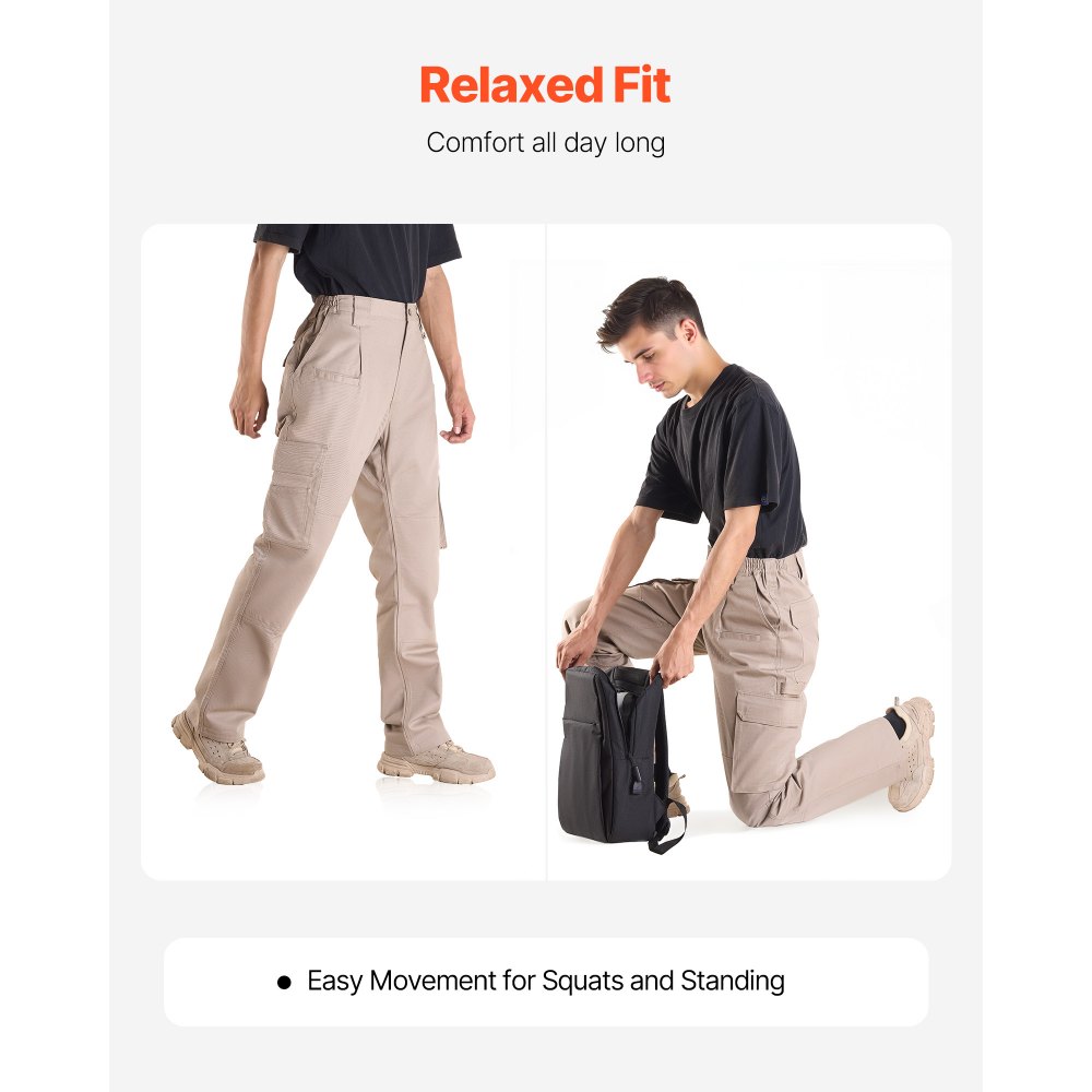 VEVOR Pantaloni Protettivi per Saldatura, Taglia M, Pantaloni Cargo Ignifughi con Tasche Multiple e Vita Elastica, Cuciture Rinforzate Antistrappo, Lavori di Saldatura e Abbigliamento Casuale, Cachi