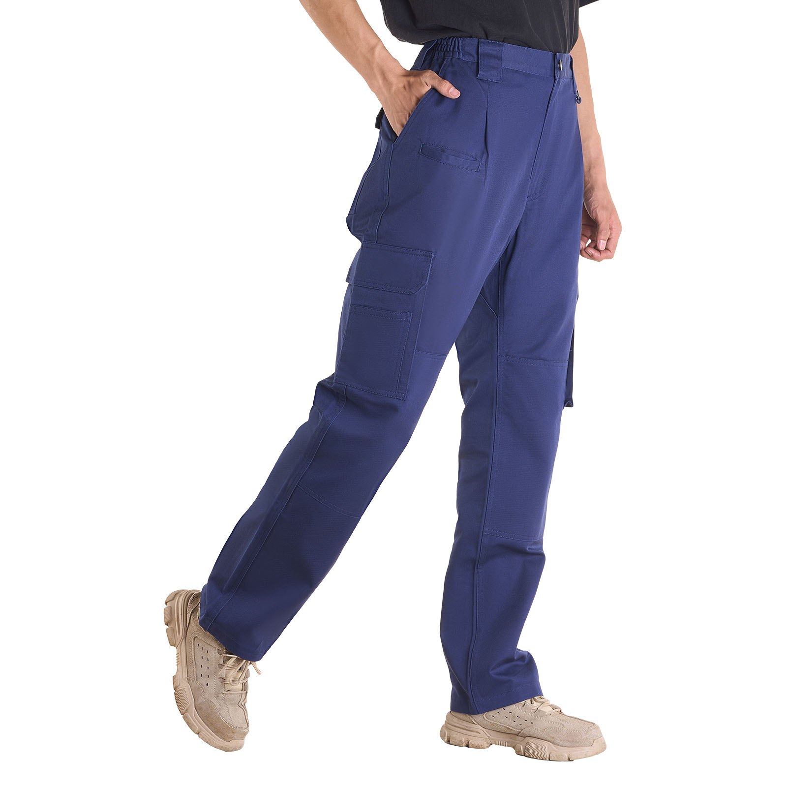 VEVOR Pantaloni Protettivi per Saldatura, Taglia M, Pantaloni Cargo Ignifughi, Tasche Multiple e Vita Elastica, Cuciture Rinforzate Antistrappo, Lavori di Saldatura e Abbigliamento Casuale, Blu Scuro