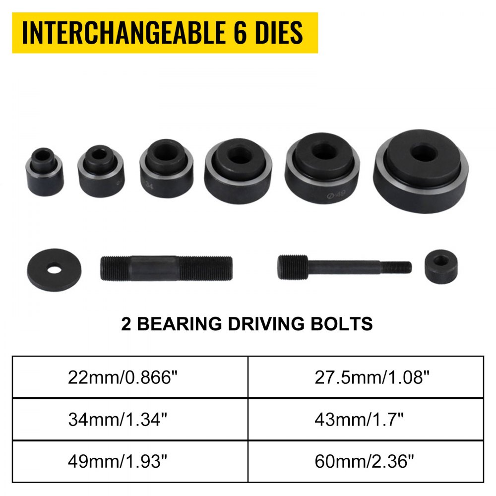 VEVOR Kit di Perforazione Idraulica ad Eliminazione Diretta 10 Ton,  Punzonatrice Idraulica in Acciaio Strumento di Perforazione con 6 Set di Punzione per Cantieri, Lavori di Manutenzione e Fai-Da-Te