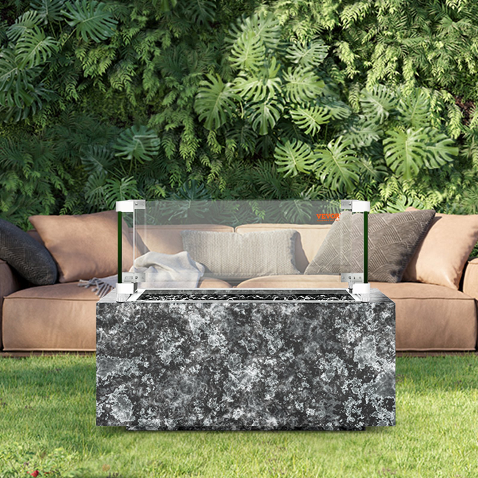 VEVOR Protezione dal Vento per Braciere a Gas 380 x 380 x 180 mm Protezione dal Vento Trasparente Temperata per Bracieri, Spessore 8 mm, Pannello in Vetro con Staffa Angolare Rigida e Piedini