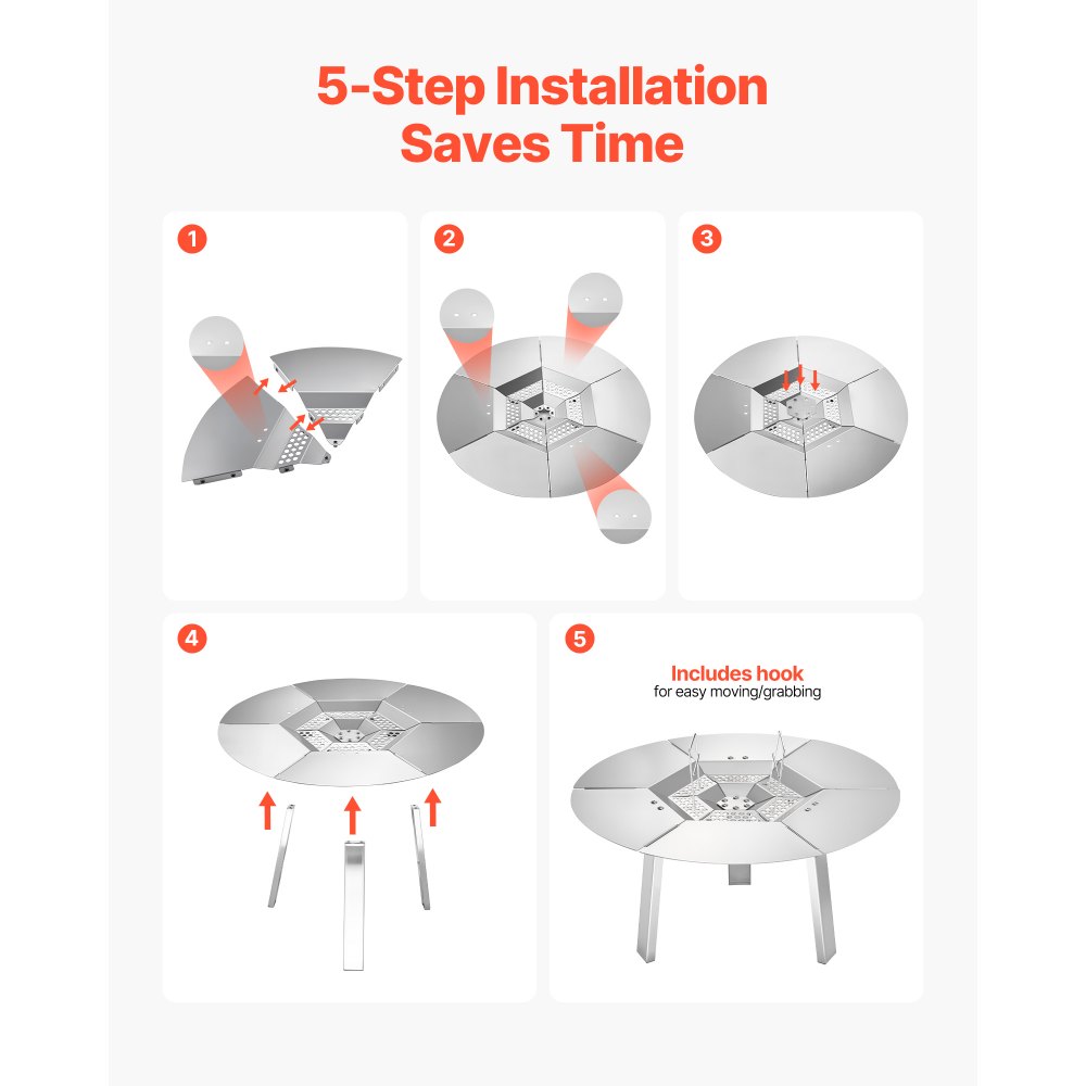 VEVOR Deflettore di Calore per Braciere da 580 mm Deflettore per Braciere da Falò in Acciaio Inox 304 per Stufa Solo Yukon, Forma di Rotonda, Copribruciatore Staccabile, Accessori da Campeggio