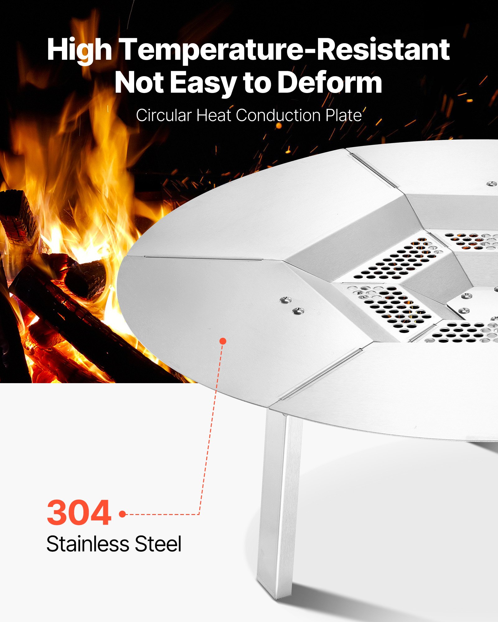 VEVOR Deflettore di Calore per Braciere da 635 mm Deflettore per Braciere da Falò in Acciaio Inox 304 per Stufa Solo Yukon, Forma di Rotonda, Copribruciatore Staccabile, Accessori da Campeggio