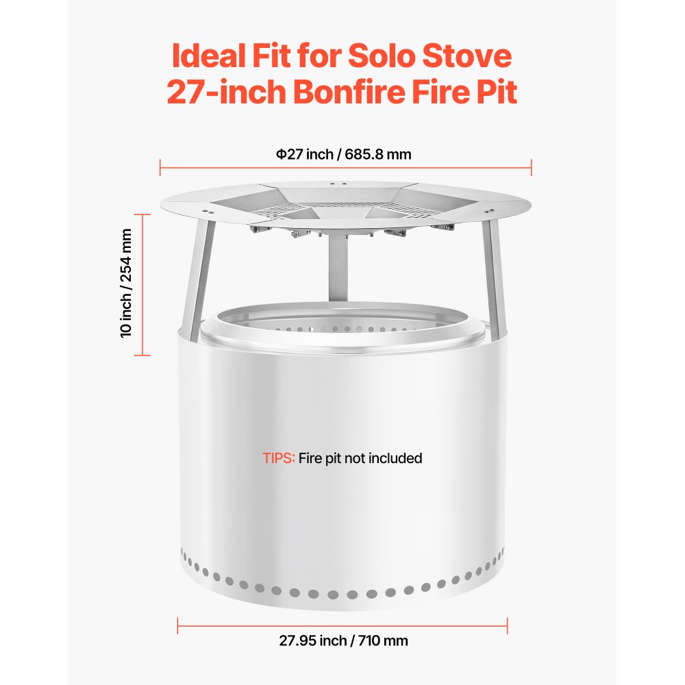 VEVOR Deflettore di Calore per Braciere per Solo Stove Yukon, 685,8 mm, Rotondo, per Braciere a Legna, Diffusore di Calore in Acciaio Inox 304, con 3 Gambe Staccabile, Accessori da Campeggio