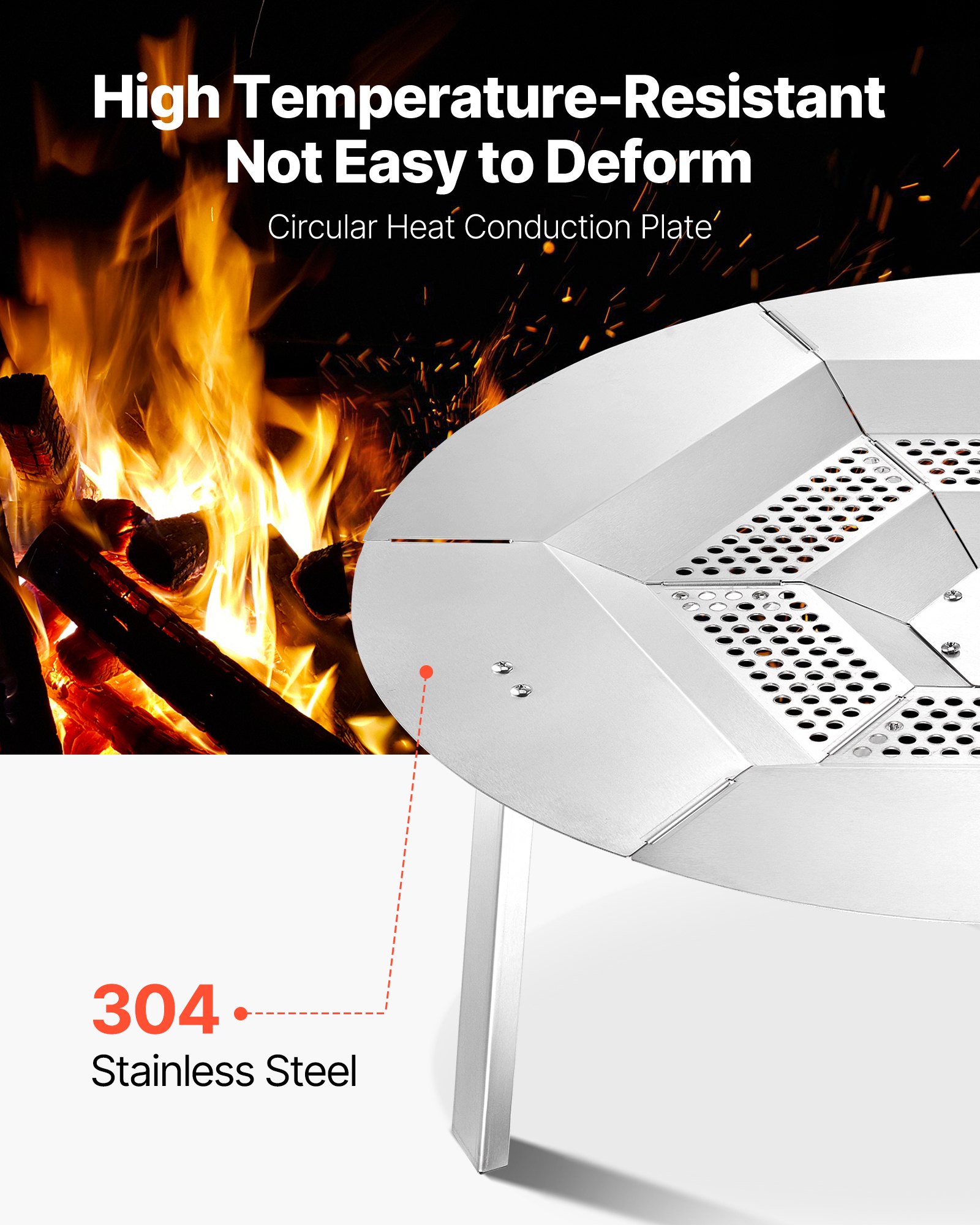 VEVOR Deflettore di Calore per Braciere per Solo Stove Yukon, 685,8 mm, Rotondo, per Braciere a Legna, Diffusore di Calore in Acciaio Inox 304, con 3 Gambe Staccabile, Accessori da Campeggio